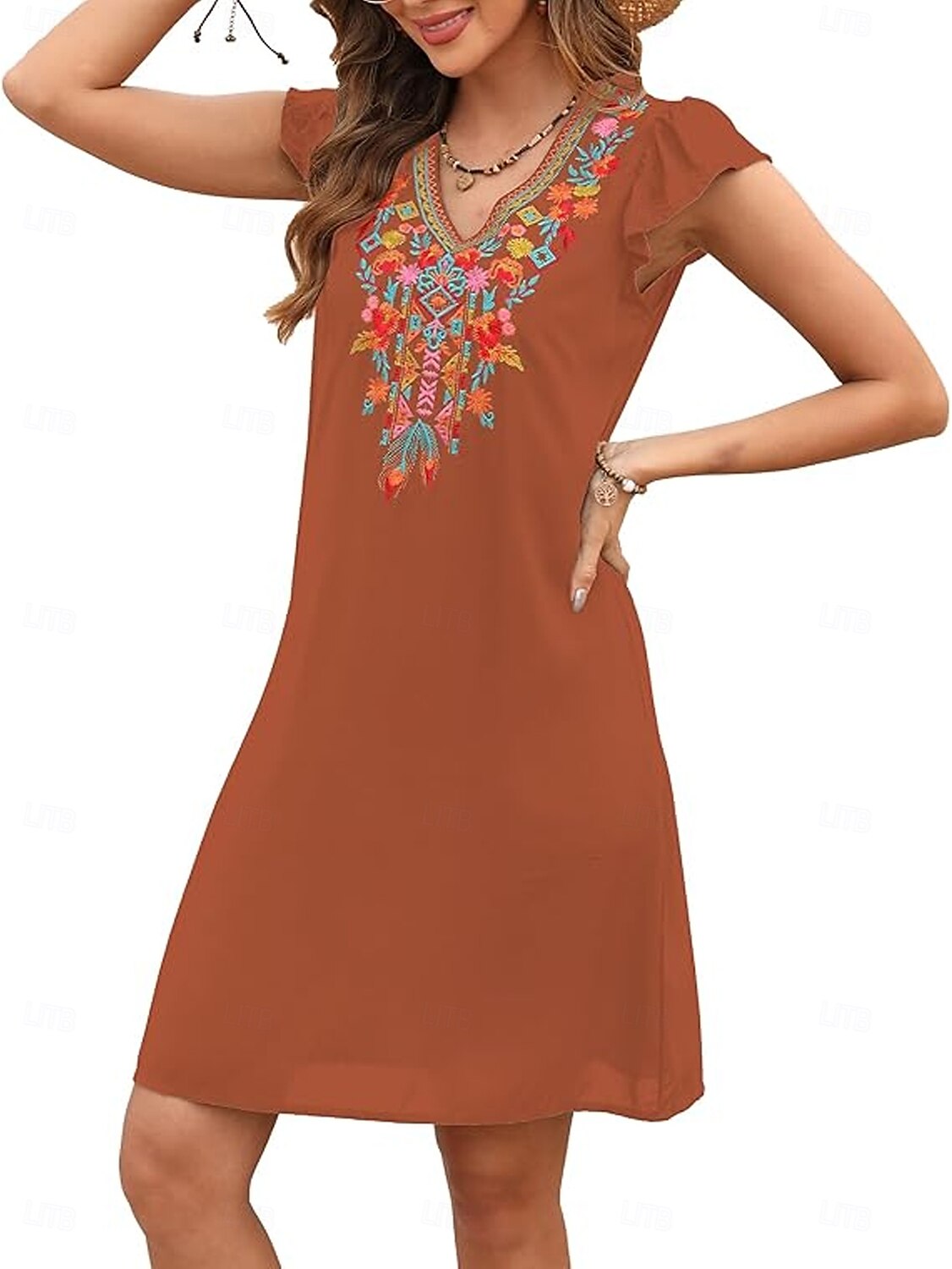 Women's Mini Dress Casual Dress Fashion Modern Elegant Dress Cap Sleeve Wedding Daily Date Regular Fit Floral Embroidery Sleeveless V Neck Black White Orange Summer 2025 - $27.99 –P16