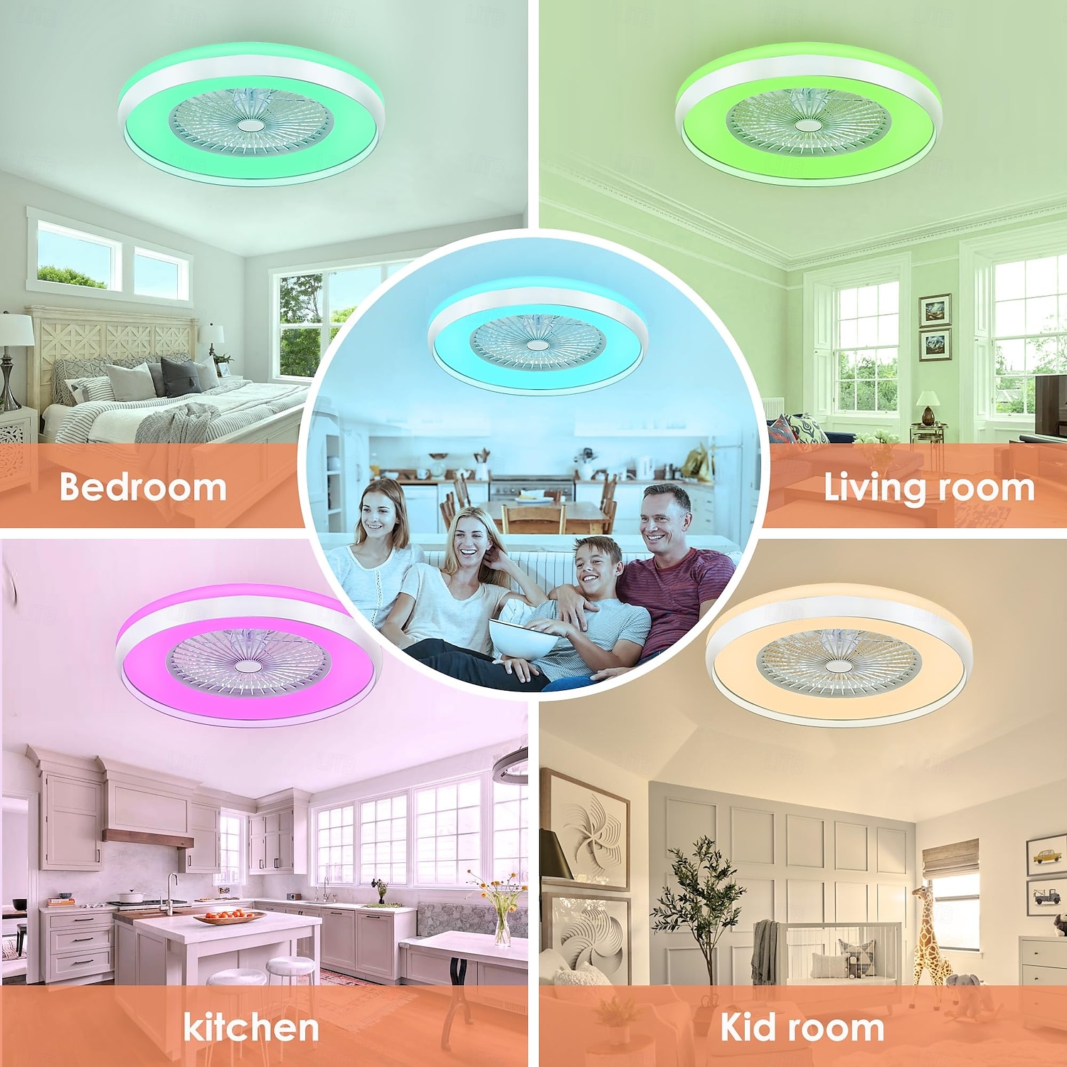 Ventilatore da soffitto senza pale con luce, ventilatore da soffitto a basso profilo, ventilatori da soffitto intelligenti RGB, telecomando Fandelier, lampadario moderno a filo chiuso del 2025 a $302.29 –P8