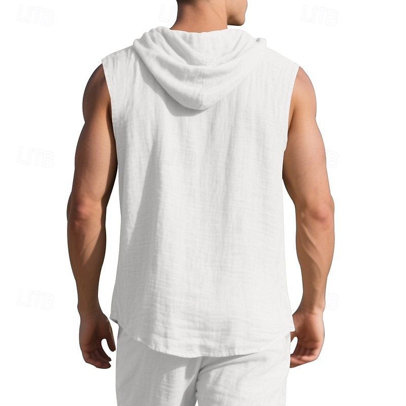 Herren Tank Top Weste Unterhemd Ärmelloses Shirt Ärmellos Mit Kapuze Sommer Einfach Mode Designer Basic Knöpfe Urlaub Straße Ausgehen Schwarz Weiß Gelb Top T-Shirt für Herren 2025 - $17.99 –P6