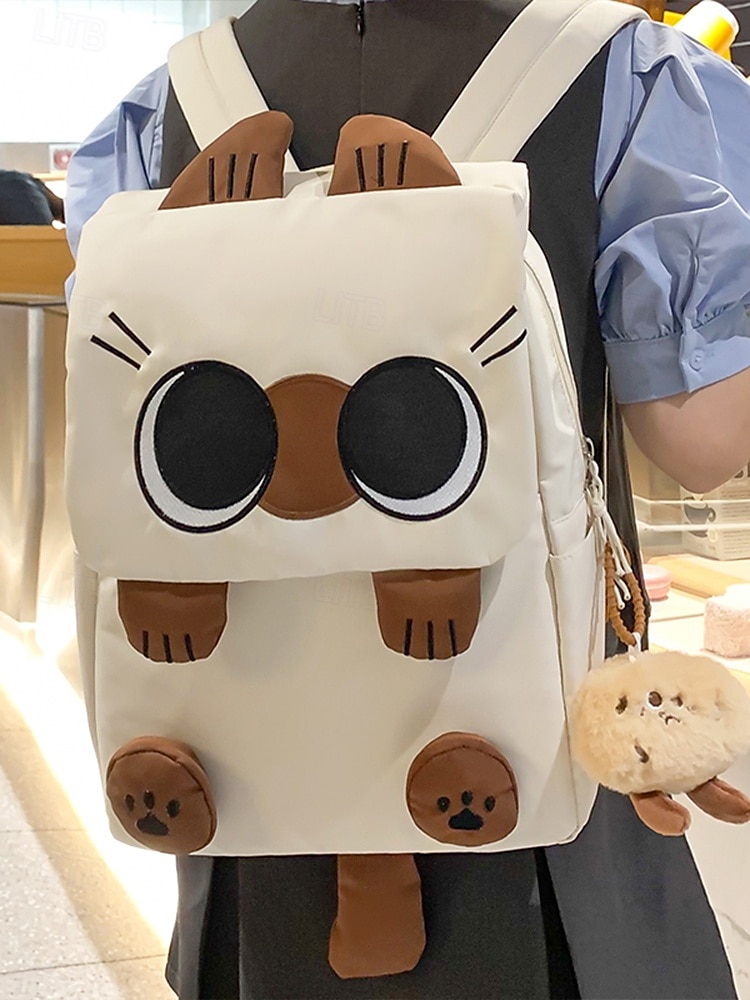 Roztomilý nepromokavý batoh s kočičími ušima pro dívky – kawaii školní taška s plyšovým přívěskem na klíče pro teenagery, vysokoškoláky a každodenní použití 2026 - $29.99 –P1