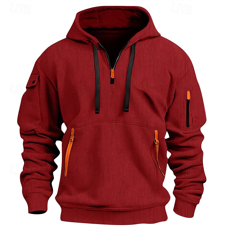 Men's Hoodie Quarter Zip Hoodie Black White Red Blue Khaki Hooded Plain Pocket Textured Sports & Outdoor Daily Holiday Polyester Streetwear Basic Casual Spring Autumn / Fall Clothing Apparel Hoodies 2025 - $29.99 –P6