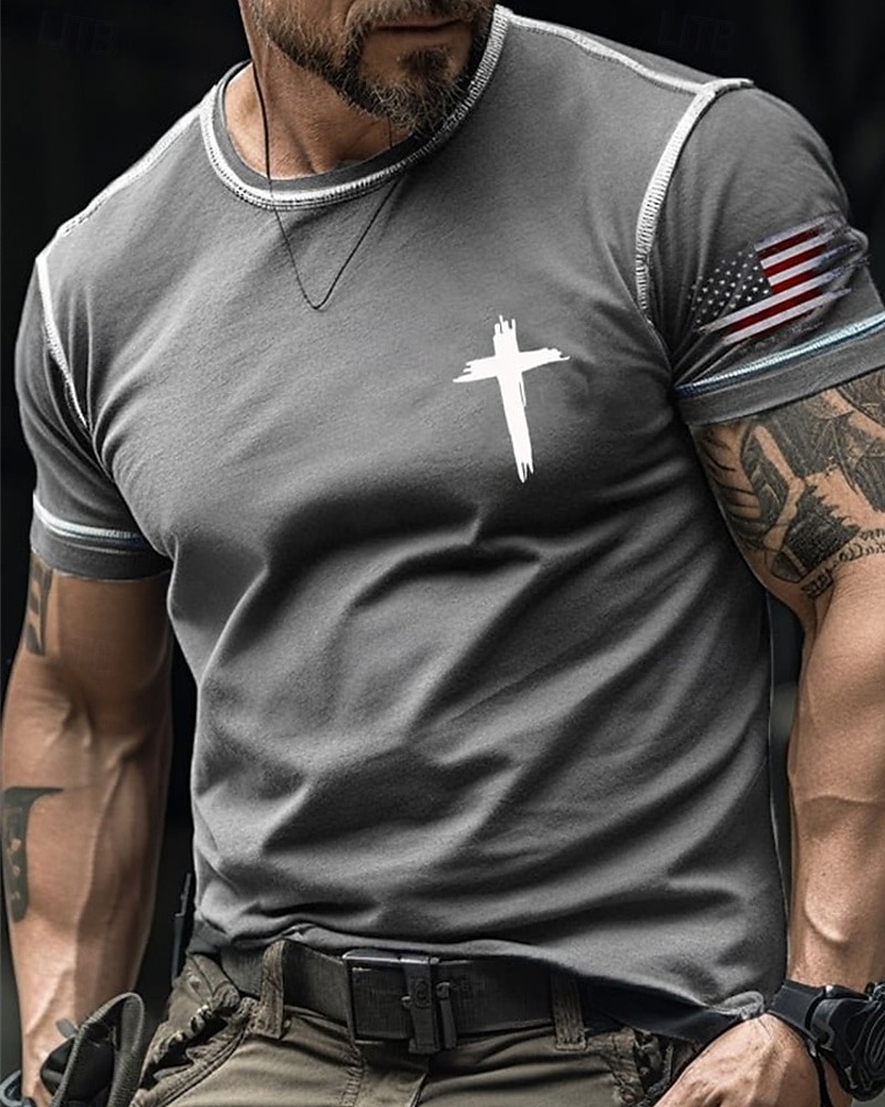 Bărbați Tricou Tricouri Cămașă cu mânecă scurtă Tee Top Manșon scurt Stil Nautic Vară Drapelul SUA american Σταυρός Modă Designer De Bază Imprimeu Vacanță Stradă Ieșire Negru Rosu Portocaliu Top 2025 - $13.49 –P1