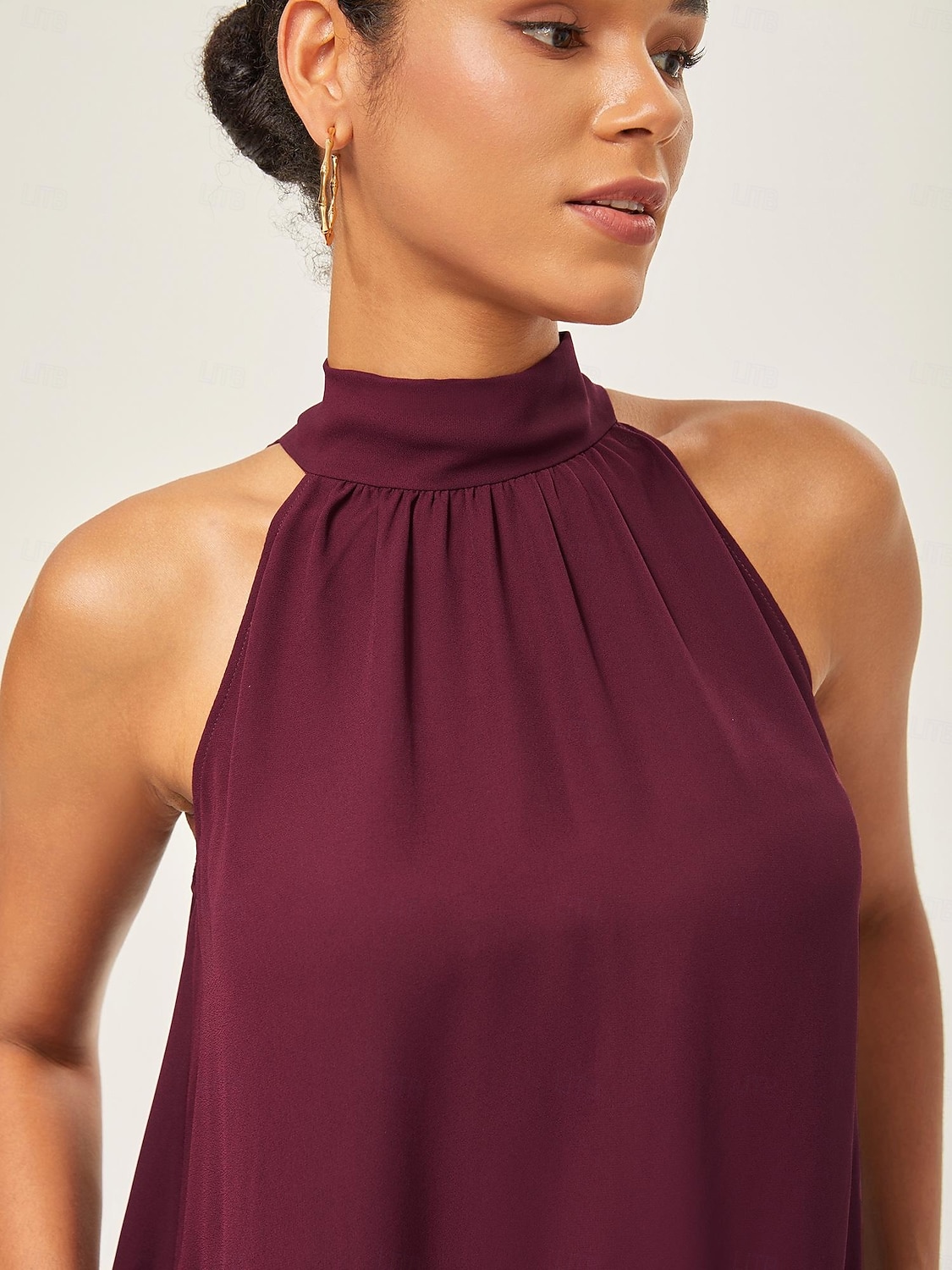 Per donna Da donna All'americana Tinta unita Borgogna Volant Senza Maniche Elegante Quotidiano All'americana Estate del 2025 a $52.99 –P4