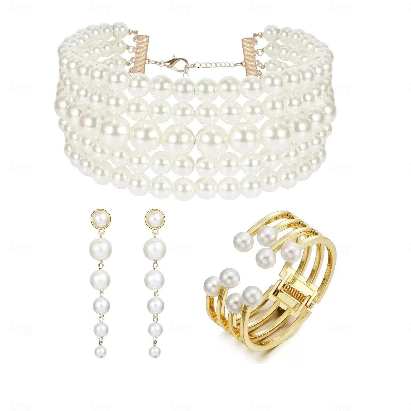 Ensembles de bijoux de mariée 1 ensemble boucles d'oreilles en alliage de perles collier bracelets ensemble de bijoux élégant et doux pour femmes pour fête de mariage tenue de soirée festival de 2025 ? $30.99 –P2