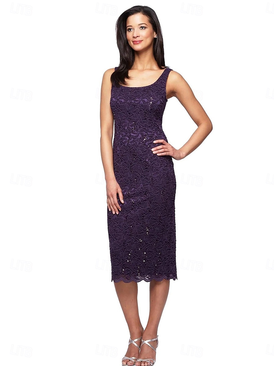 Two Piece Dress Sets Mother of the Bride Dress Elegant Square Neck Knee Length Lace 3/4 Length Sleeve with Lace 2025 - $119.99 –P6