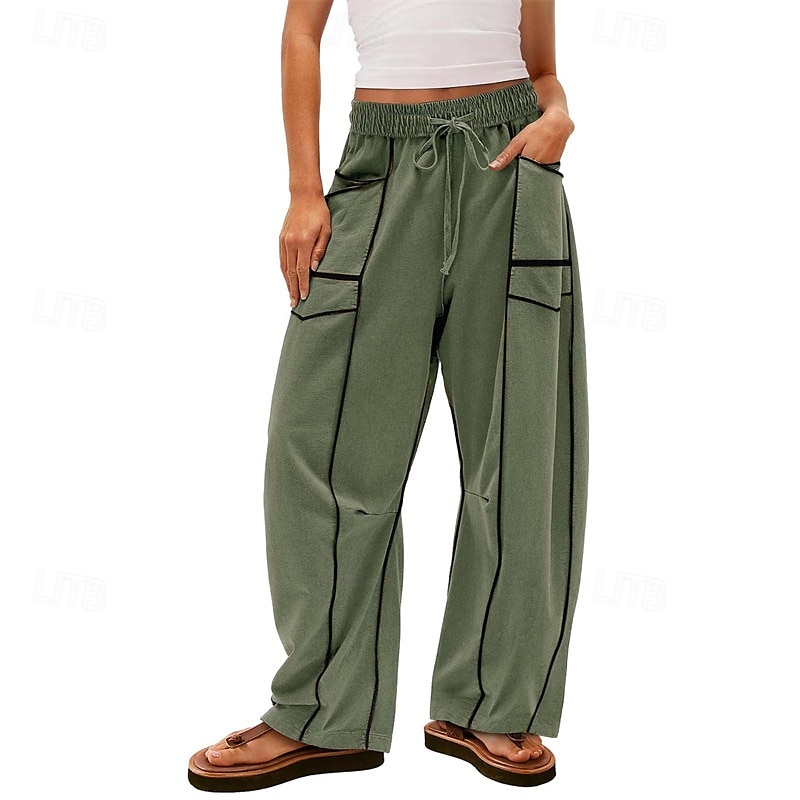 Dame Joggebukser Bukser Rett Fritid Treningsklær Lang Middels midje Lapper Lomme Elastisk snordesign Høyt snitt Pusteevne Myk Mikroelastisk Feriereise Gate Dagligdagstøy Svart Militærgrønn Navybl 2025 - $20.99 –P17