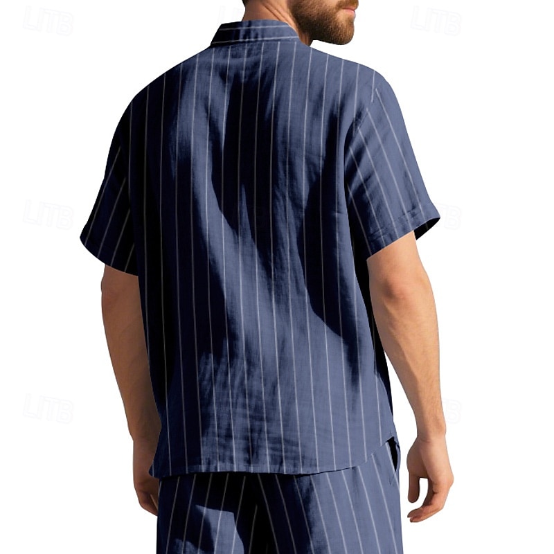 Per uomo Camicia Camicia di lino Camicia casual Camicia con Bottoni Camicia di cotone A righe Vacanza Streetwear Nero Bianco Blu marino Cachi Manica Corta Collo ripiegato Estate Abbigliamento del 2025 a $21.99 –P20