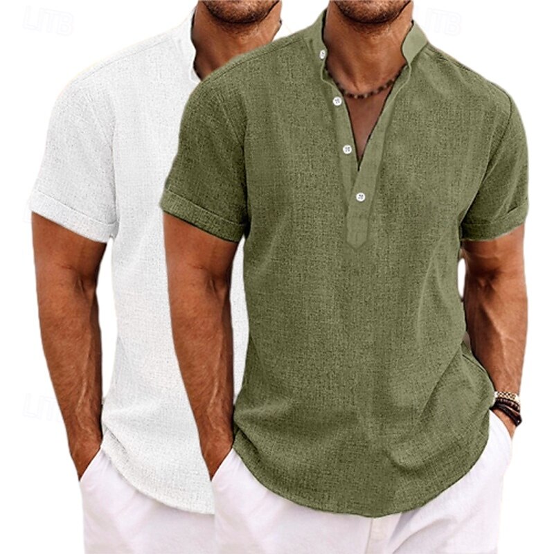Per uomo Camicia Camicia di lino Camicia con colletto alla coreana Camicia popover Camicia Estiva Abbigliamento da spiaggia Semplice Vacanza Casuale Gray + verde Bianco + giallo Bianco + Verde Bianco del 2025 a $27.99 –P11