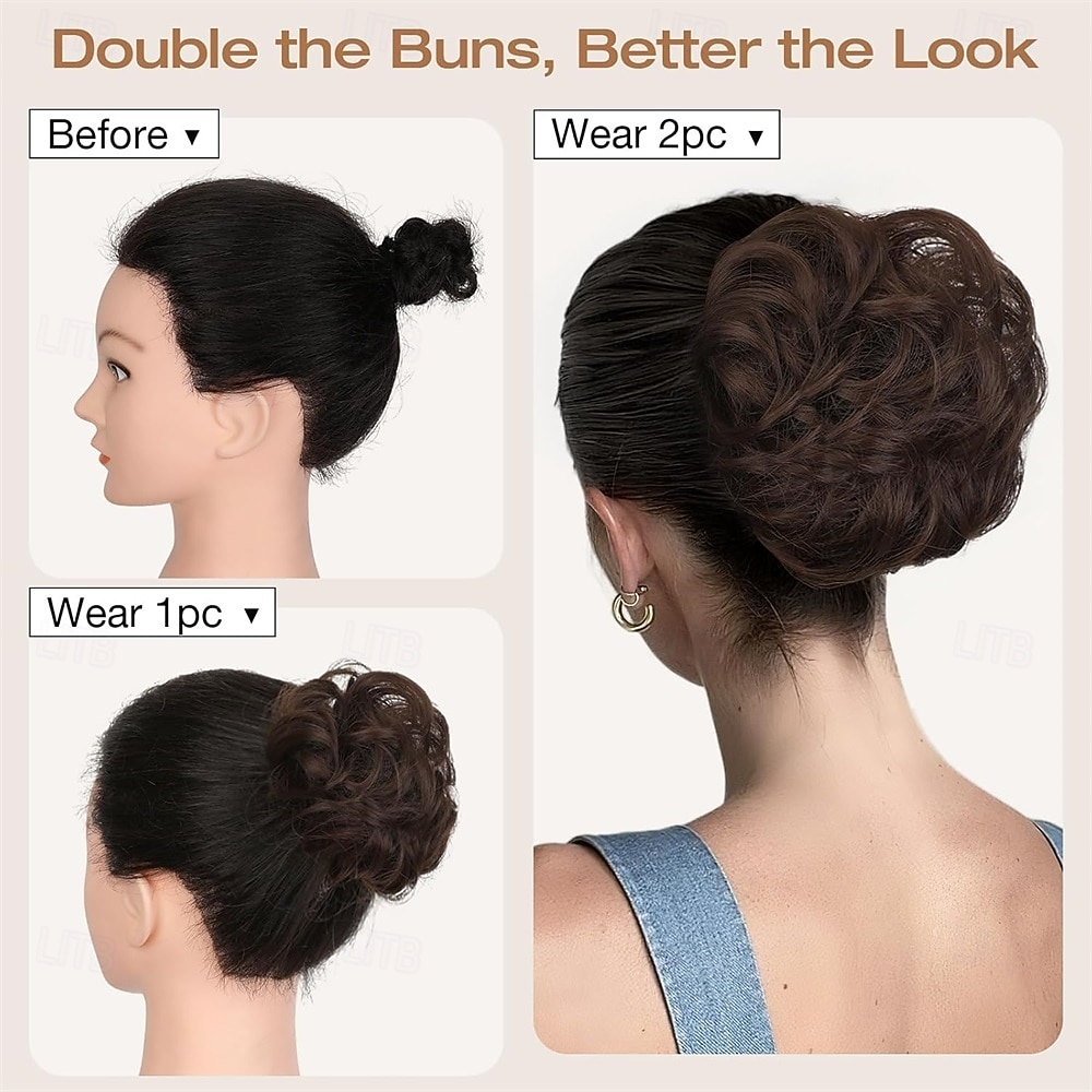 Messy Bun Hair Piece Wavy Curly Scrunchies Fluffy Donut Thick Updo Elegant Chignon Hairpieces for Women Girls Silver Grey 1.4oz 2025 - $9.49 –P6