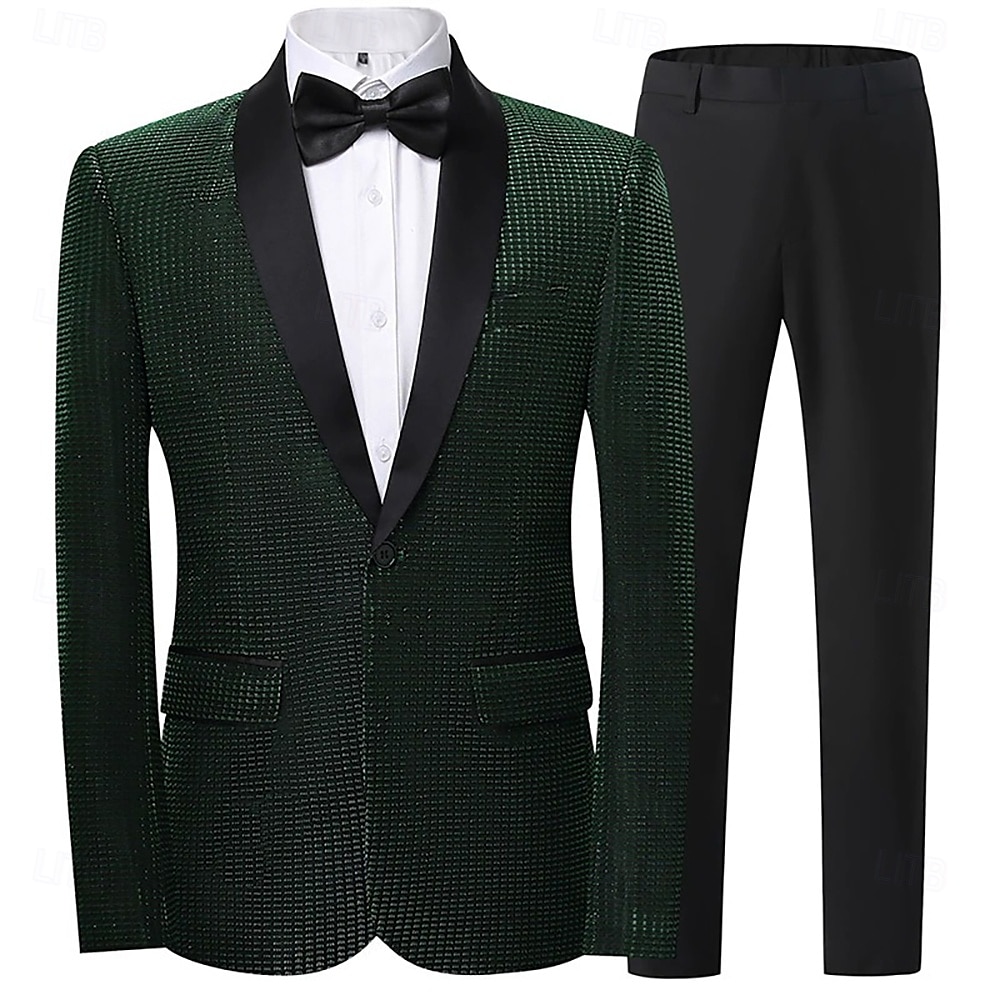 Completi da festa da uomo Smoking Completi di ritorno a casa Argento Nero Punk Disco con Papillon Vestibilità standard 2 pezzi Monopetto a un bottone del 2025 a $99.99 –P4