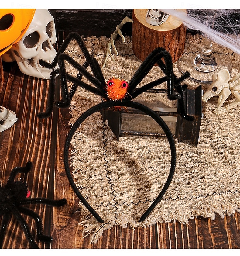 Halloween-hämähäkkipanta pörröisillä pom-pommilla, hauska hiusasuste juhliin, naamiaisiin, karkki vai keppokseen ja keppokseen &esitysproppu 2025 - $6.49 –P3