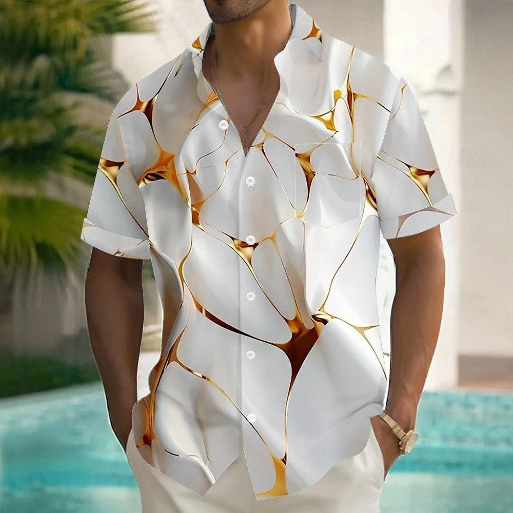 Voor heren Geometrisch Marmer Abstracte kunst Overhemd Zomer overhemd Overhemd met knopen Korte mouw Mode-casual Vakantie Feestdagen Streetwear Zomer Strijkijzer 3D-afdrukken Voorste zak Linnenachtig 2025 - $23.99 –P4