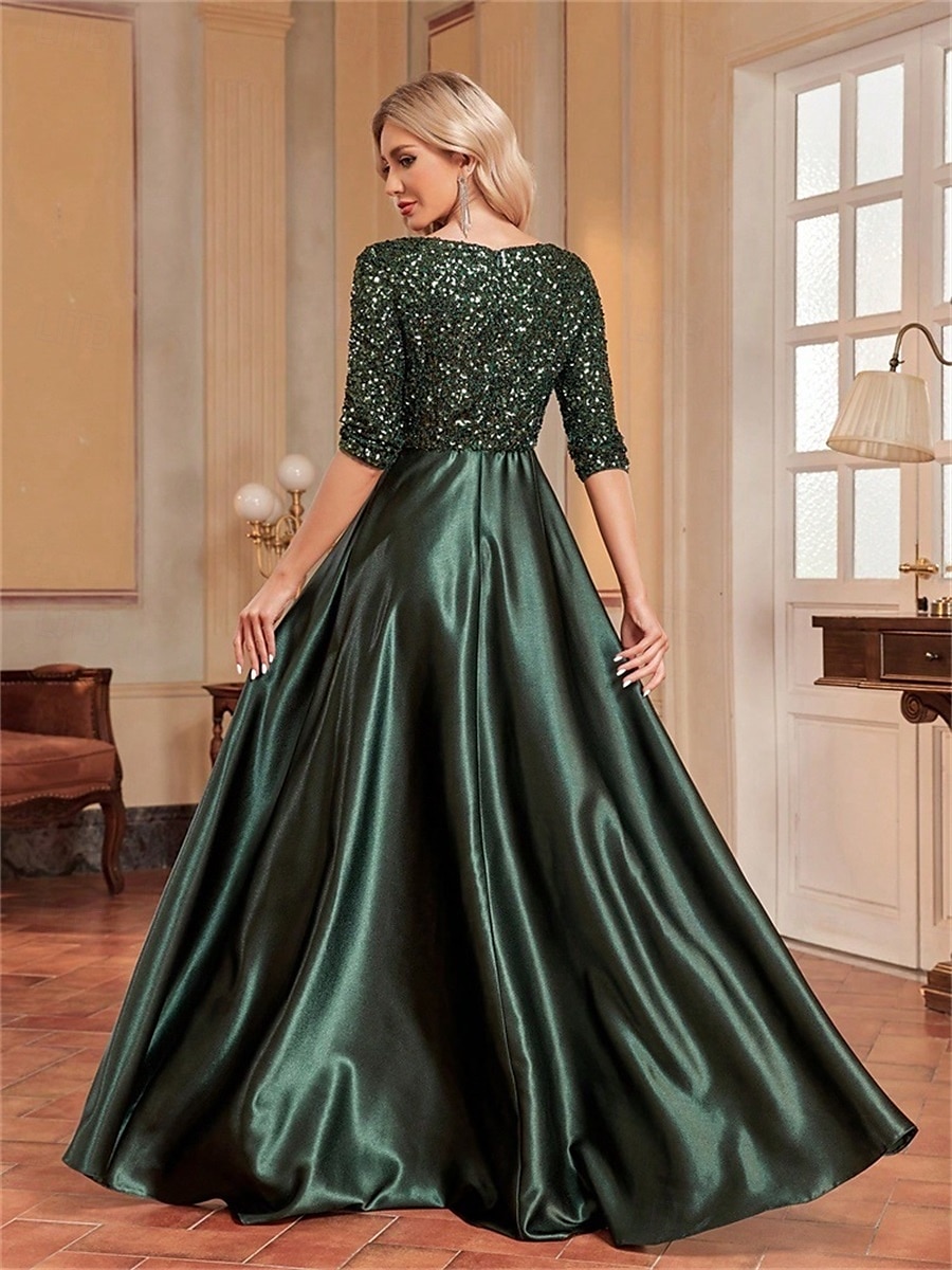 A-Line Quinceanera Dresses Elegant Dress Formal Wedding Floor Length Long Sleeve V Neck Polyester with Sequin 2025 - $99.99 –P13
