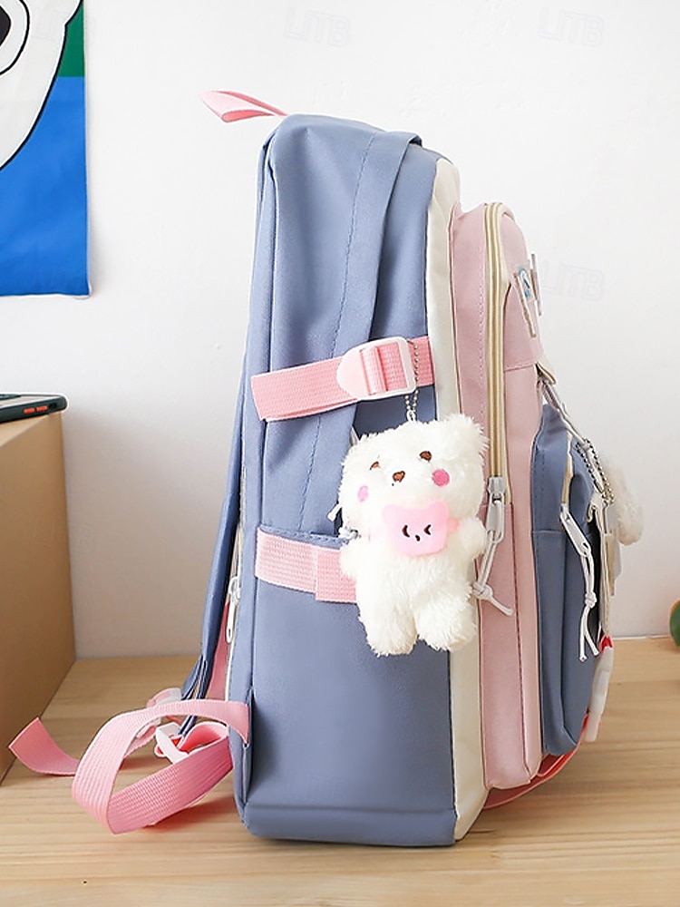5-i-1 skolryggsäcksset med plyschberlocker, lätt nylon, kawaii-stil, för flickor och tonåringar, perfekt för skolan och dagligt bruk 2025 - $26.99 –P7