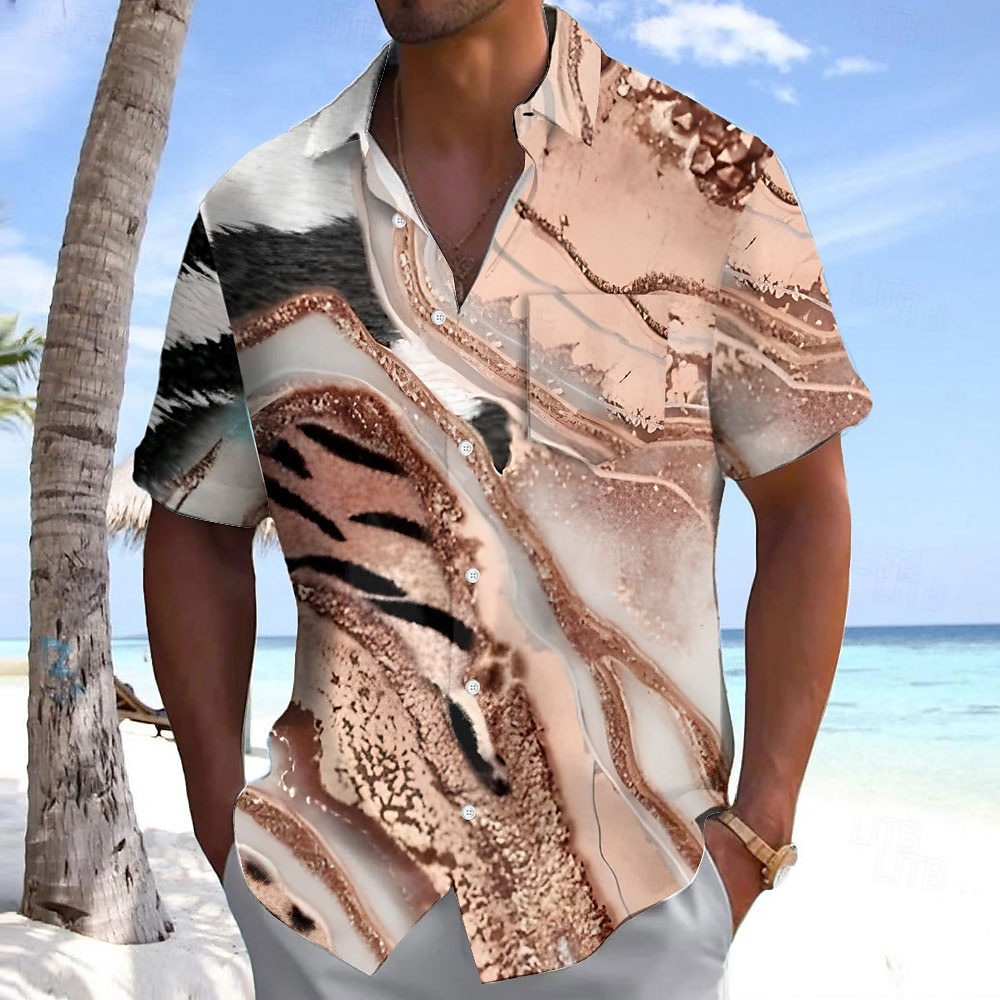 Miesten Geometrinen 3D Print Marmori Paita Kesä paita Button Up paita Lyhythihainen Muoti rento ulko- Loma Arkikäyttö Kesä Kevät Sänkyjen avaus 3D-tulostus kauluspaidat Edessä yksi tasku Punastuvan 2025 - $23.99 –P5