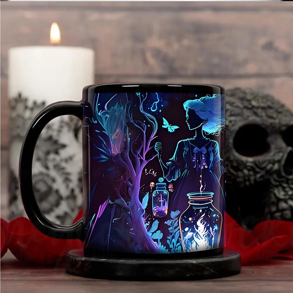 Halloweenský dárkový hrnek, keramický hrnek na kávu s čarodějnickou tématikou 330 ml/12 oz, strašidelný halloweenský hrnek pro ženy, přátele, milovníky wiccanské inspirace, vánoční dekorace nebo dárek 2025 - $12.99 –P8