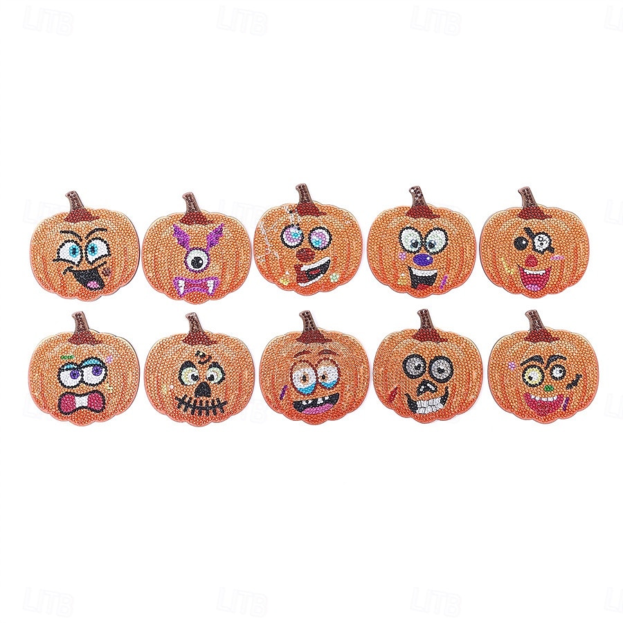 10pcs Halloween Pumpkin Wooden Coaster Set, Handmade DIY Dot Diamond Art Cup Mats, Insulated Non-slip Drink Coasters with Stand for Party Table Decor 2025 - $20.99 –P4