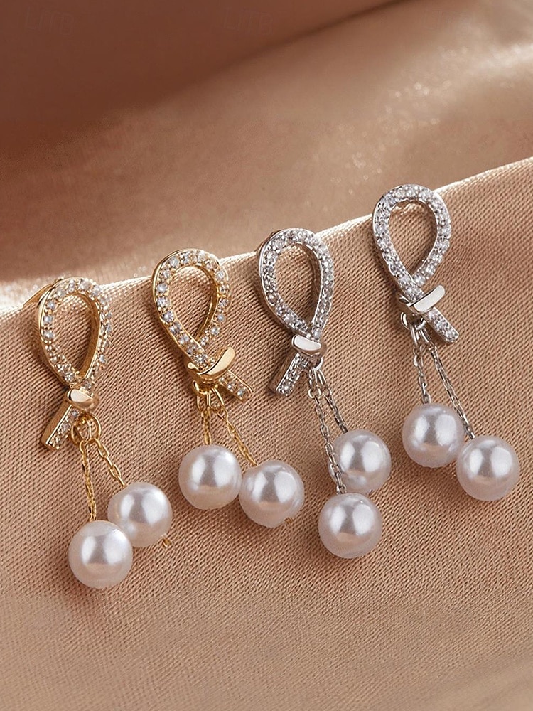 Damen-Ohrringe aus Kunstperlen mit Strass-Tropfendesign, eleganter goldener Hängerstil, geeignet für Pendeln, Büro, Hochzeit, Party und Abend 2026 - $5.99 –P4
