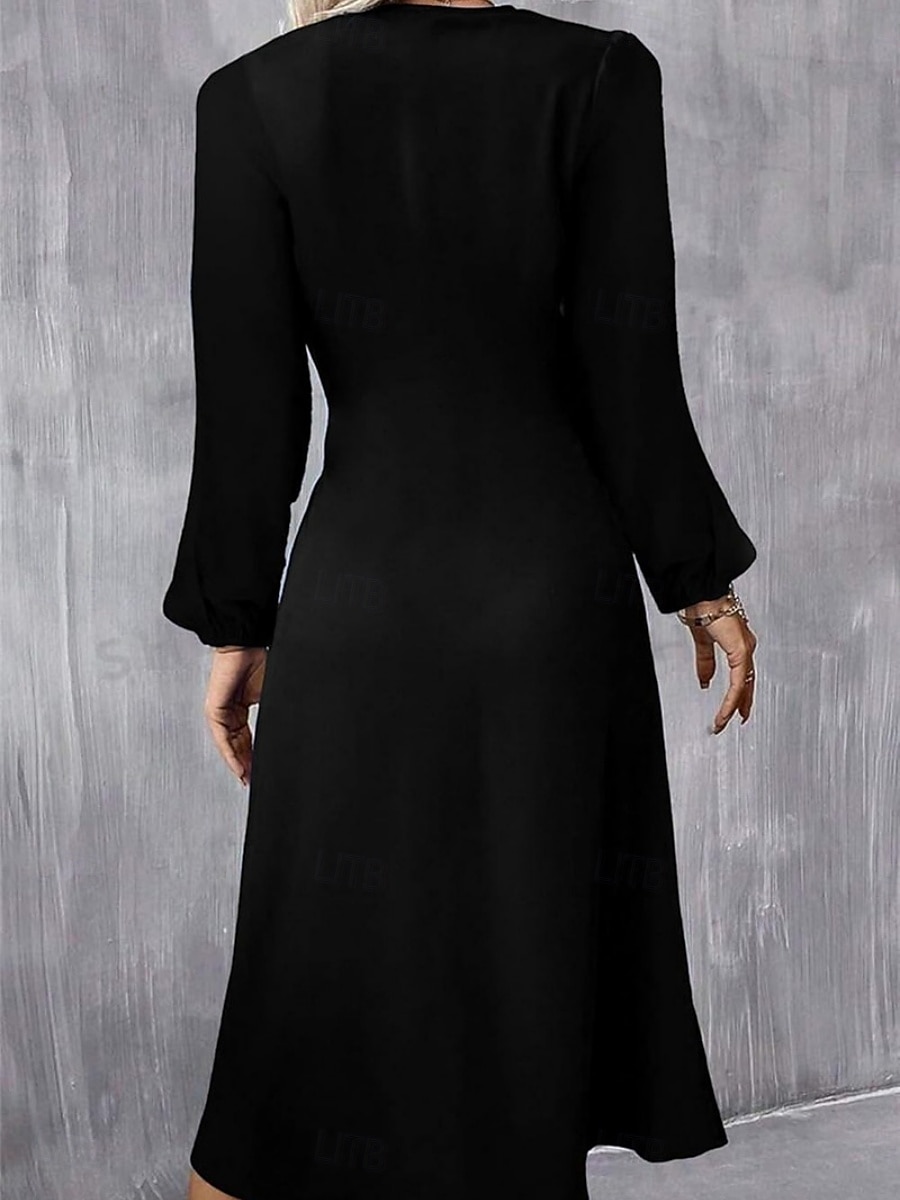 Per donna Mini Abito Abito a trapezio Abiti semi formali Ufficio Vestibilità regolare Plaid Semplice Manica Lunga Girocollo Nero Vino Rosso Estate Autunno del 2025 a $24.99 –P4