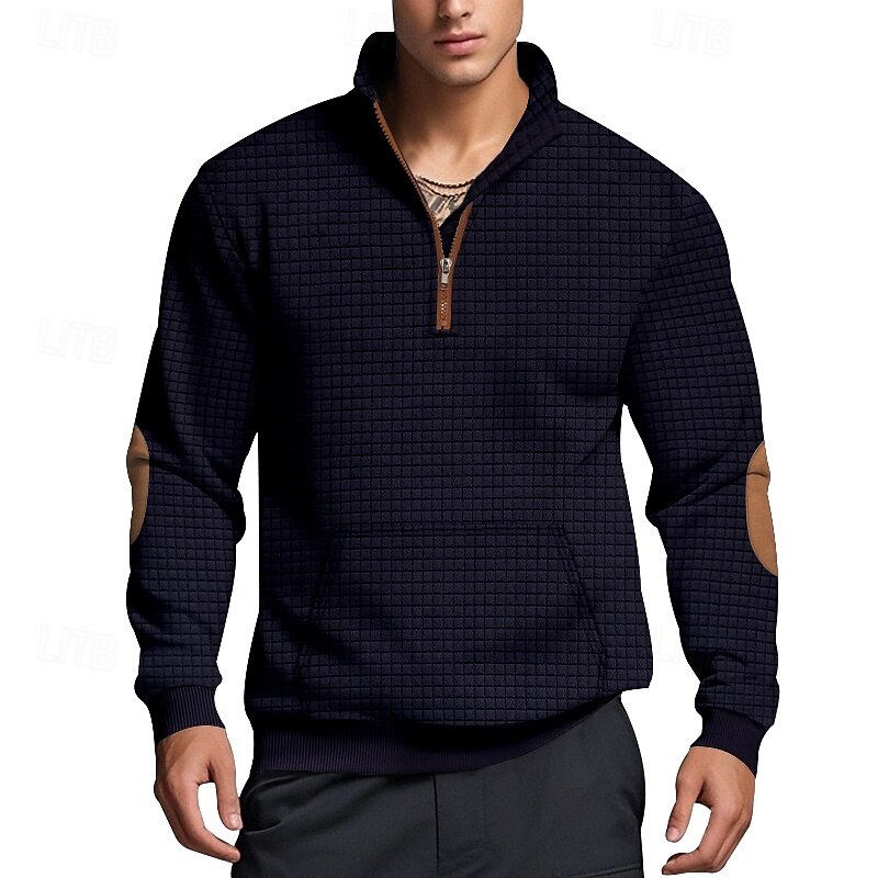 Herren Waffel-Sweatshirt Schwarz Marineblau Khaki Hellgrau Dunkelgray Stehkragen Einfach Fronttasche Viertel Postleitzahl Sport & Outdoor Lässig Täglich Streetwear Cool Lässig Herbst Winter Bekleidung 2025 - $32.99 –P5