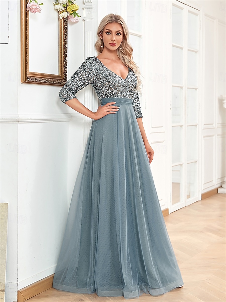 A-linjainen Quinceanera-Mekot Elegantti Mekko Virallinen Häät Lattiapituus Puolihihainen V-kaula-aukko Tylli Strassilla 2025 - $99.99 –P7
