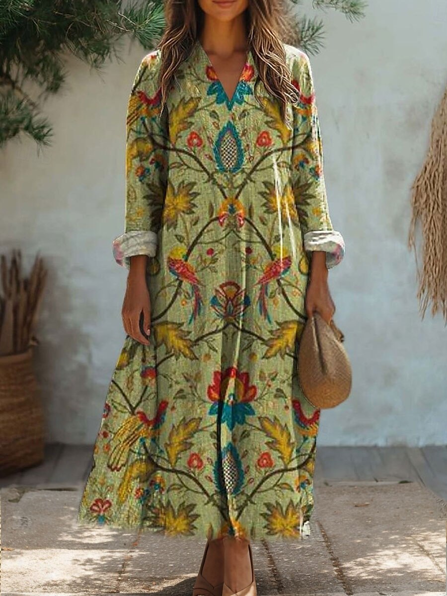 Femmes Robe Midi Robe d'Été Robe trapèze Vacances Occasionnel Sortir Coupe Ample Fleuri Graphique Paisley manche longue Col en V Noir Jaune Rose Claire Bleu Printemps Automne de 2025 ? $35.99 –P4