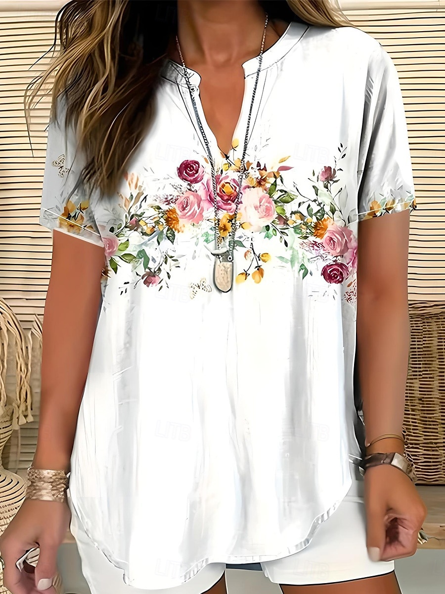 Femmes Chemise Bohème Graphique Paisley Élégant Bohème ancien Manche Courte Col en V Hauts Réguliers Quotidien Fête Sortir Blanche Rose Claire Rouge Bleu Violet Été de 2025 ? $22.99 –P5
