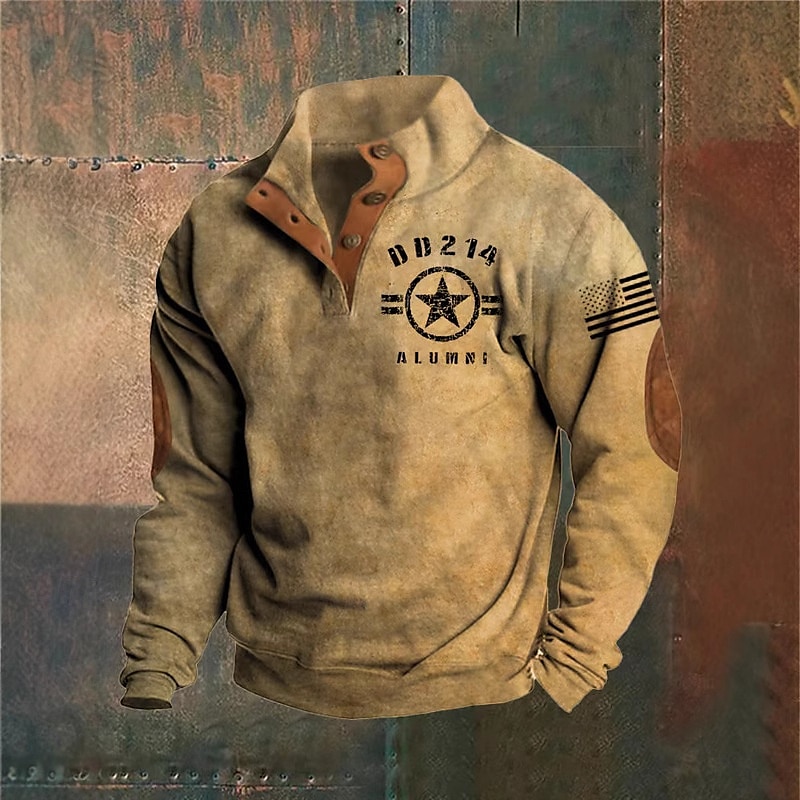 Voor heren Sweatshirt Zwart Leger Groen Marineblauw Bruin Donkergrijs Opstaande boord Grafisch Afdrukken Lapwerk Dagelijks Feestdagen Uitgaan Polyester Streetwear Casual Herfst Winter Kleding Hoodies 2025 - $20.99 –P4