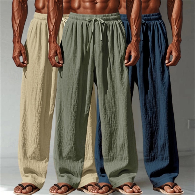 Homens Calças de linho Calças Calça verão Calças largas Calças de praia Com Cordão Cintura elástica Perna reta Tecido Conforto Respirável Comprimento total Ao ar livre Casual Diário Férias Moda de 2025 por $35.99 –P9