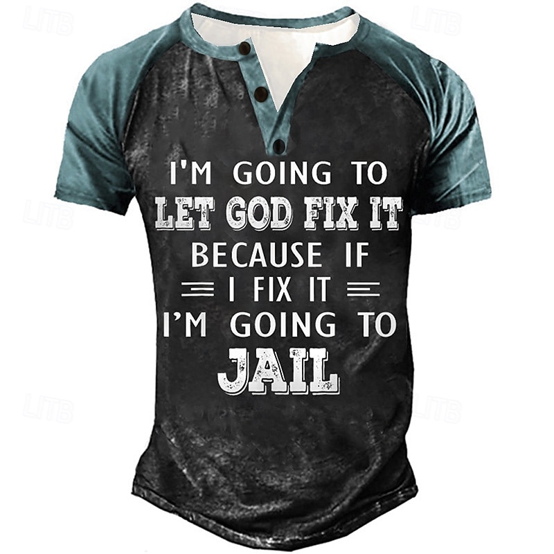 Men's Color Block Letter T Shirt Henley Shirt Graphic Tee Short Sleeve 3D Print Vintage Designer Basic Outdoor Daily Sports Summer Black Blue Purple Green Henley Henley T-Shirt 2025 - $22.99 –P4