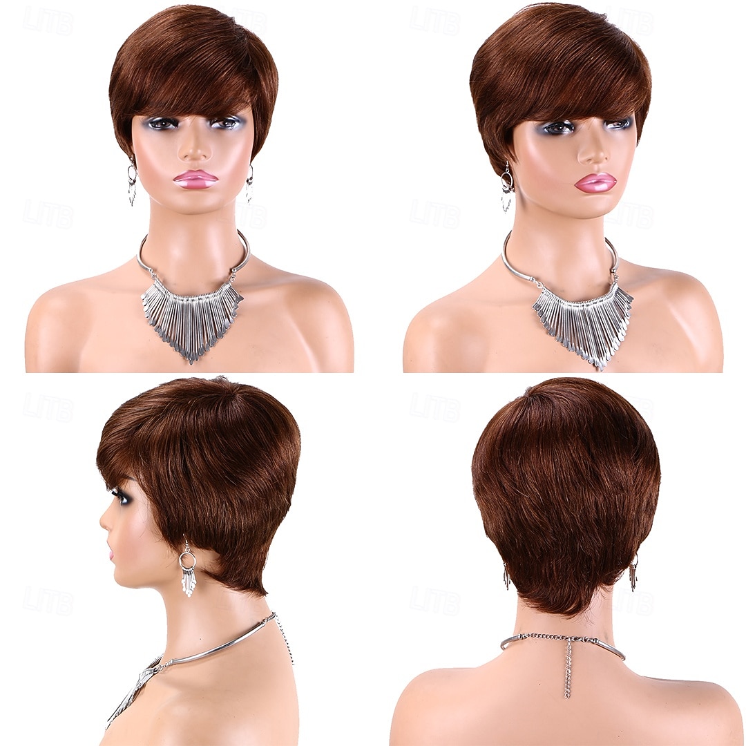 Perruques coupe lutin pour femmes, perruque courte en cheveux humains avec frange, perruque coupe lutin en couches, perruque brésilienne en cheveux humains entièrement fabriquée à la machine de 2026 ? $43.99 –P4