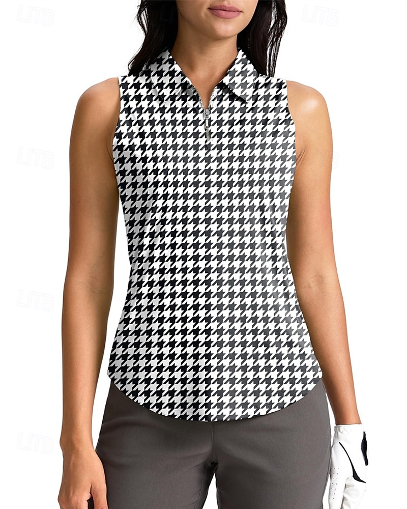 Femmes Pied-de-poule T-shirt de sport T-shirt POLO Chemise de tennis Sans manches Fermeture éclair Haute élasticité Évacuation de l'Humidité Respirant Tennis Le golf Course Col Rabattu Col zippé de 2026 ? $22.99 –P1