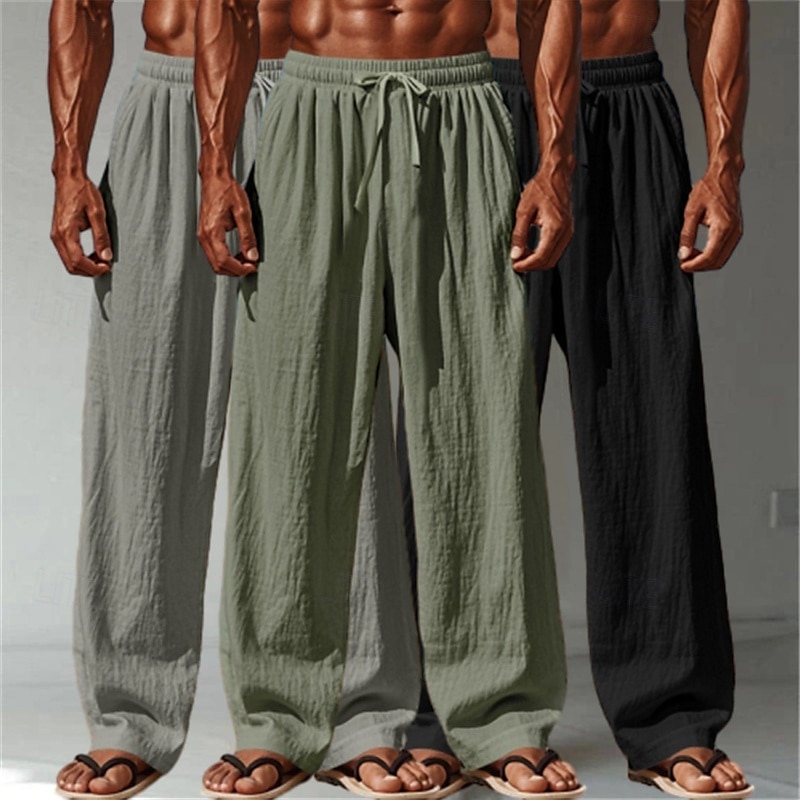 Homens Calças de linho Calças Calça verão Calças largas Calças de praia Com Cordão Cintura elástica Perna reta Tecido Conforto Respirável Comprimento total Ao ar livre Casual Diário Férias Moda de 2025 por $35.99 –P10