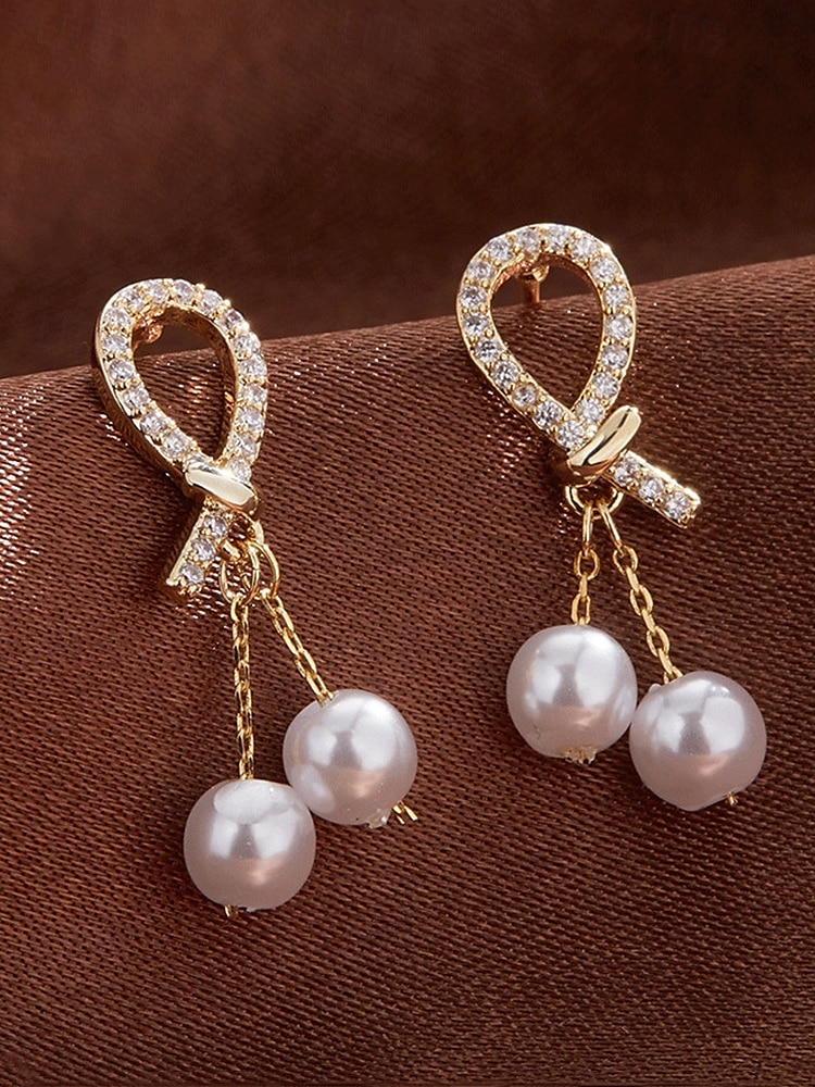 Damen-Ohrringe aus Kunstperlen mit Strass-Tropfendesign, eleganter goldener Hängerstil, geeignet für Pendeln, Büro, Hochzeit, Party und Abend 2026 - $5.99 –P5