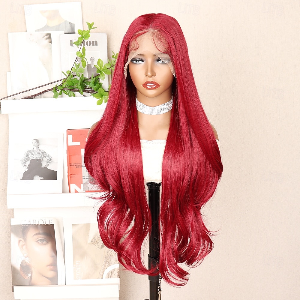 Synthetic Lace Wig Body Wave Style 30 inch Red Middle Part 13x6 Lace Front Wig Women's Wig Red / White 2026 - $81.99 –P5