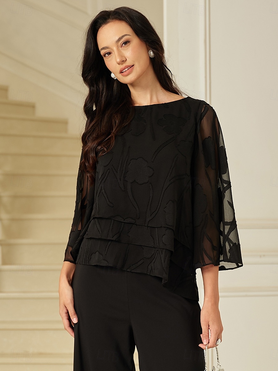 Dames Kanten overhemd Blouse Geklede topjes Chiffon-topjes Effen Kleur Bloemig Grafisch Elegant Stijlvol Basic Halve mouw Flutter mouw Boothals Normale tops Bruiloft gast Werk Dagelijks Asymetrische 2025 - $59.99 –P1