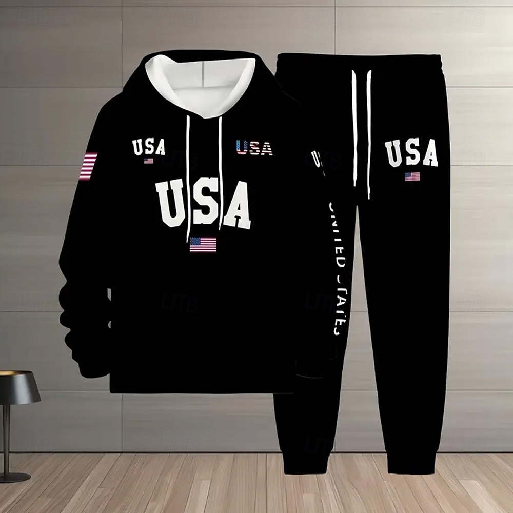 Dia da Independência Americana Homens Bandeira americana 2pcs Conjuntos de moletom 3D Moletom Moletom com capuz Manga Longa Calças compridas Com Capuz Esportivo Casual Diário Roupa Esportiva de 2025 por $42.99 –P1