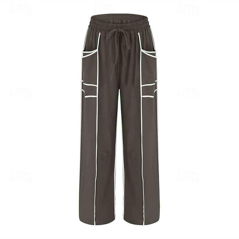 Dame Joggebukser Bukser Rett Fritid Treningsklær Lang Middels midje Lapper Lomme Elastisk snordesign Høyt snitt Pusteevne Myk Mikroelastisk Feriereise Gate Dagligdagstøy Svart Militærgrønn Navybl 2025 - $20.99 –P15