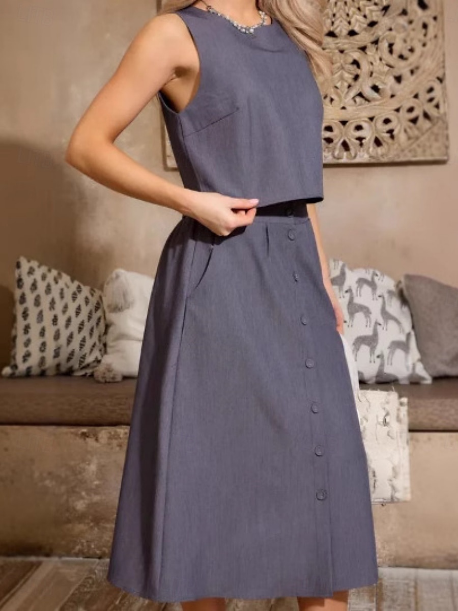 Pentru femei Set de rochii Rochie A line Casual Simplu Buzunar Nasturi Rochie Maxi Fără manșon Stil Nautic În aer liber Zilnic Alb Roz Roșu Vin Vară Primăvară Fit regulat 2025 - $41.99 –P3