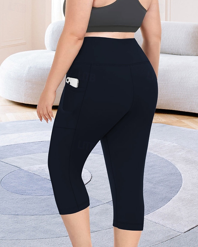 Femmes leggings de pilates Jambières Capri pantalon de sport Avec Poches Léger Pilates Salle de sport Course Leggings Capri Couleur Unie Gris foncé Noir Vert Véronèse Grande taille Des sports Tenues de 2026 ? $17.99 –P7