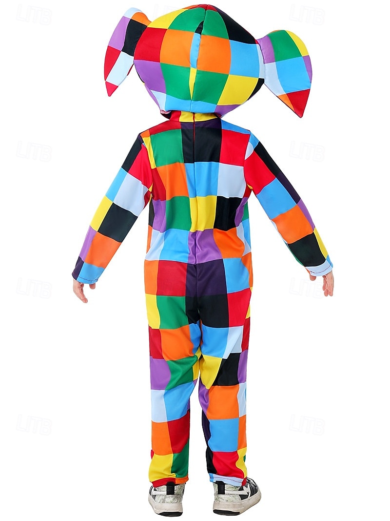 Elmer, patchworkový slon Elmer Kombinéza Kostým Onesie Postavy z pohádek Filmové kostýmy for Chlapecké Dívčí Dětské předvečer Všech svatých Karneval Světový den knihy Výkon Vzdělávací převlékání 2025 - $39.99 –P4