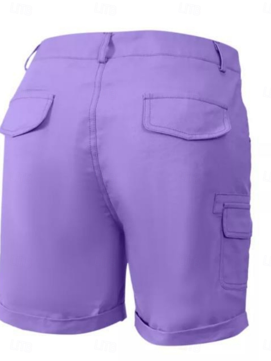 Dame kinesisk Shorts Grunnleggende Fritid Kort Middels midje عادي Lomme Komfort Utendørs Mikroelastisk Feriereise Gate Daglig Svart Lilla Grønn Kakifarget Sommer Normal 2025 - $31.99 –P7