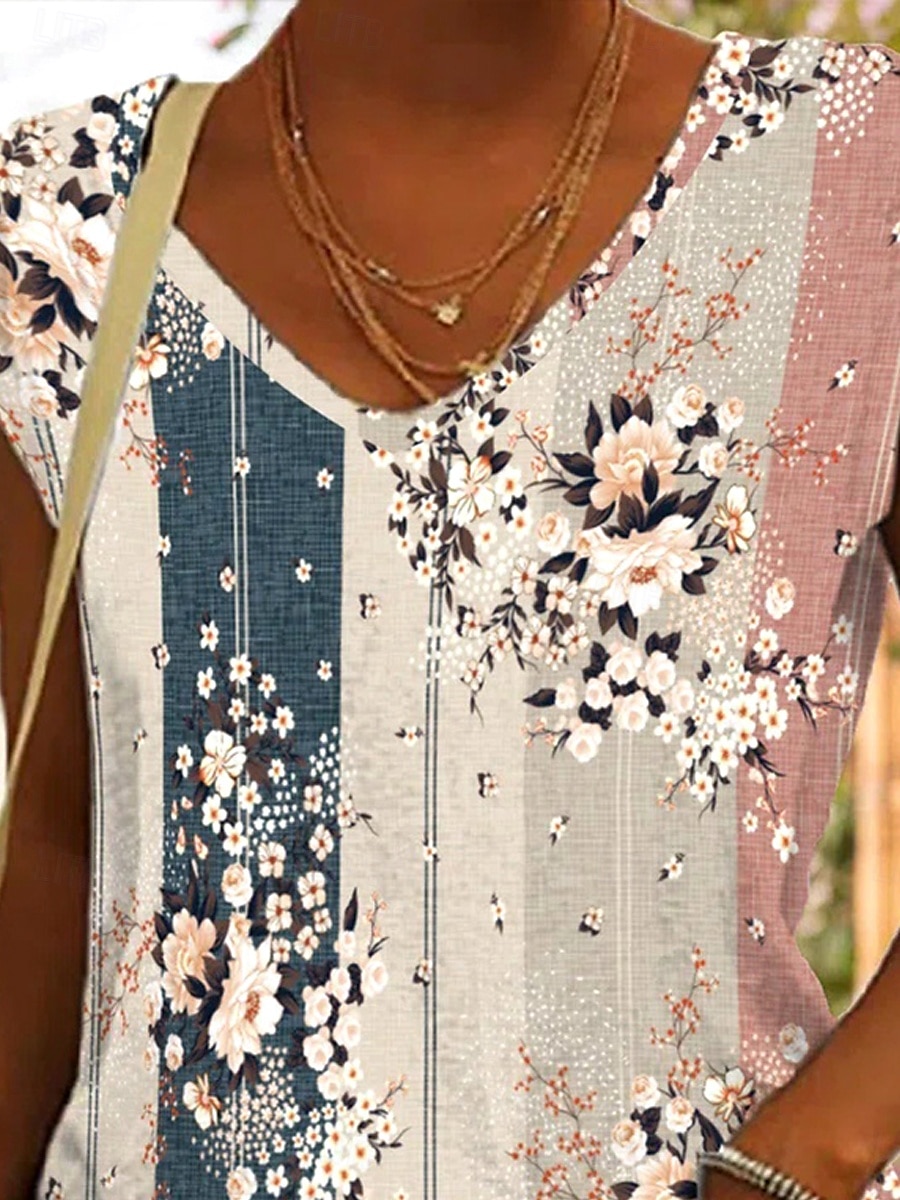 Femmes Débardeur caraco Fleuri Graphique Rayé ancien Quotidien Élégant Sans manches Col en V Hauts Réguliers Quotidien Sortir Tenue de plage Imprimé Rose poussiéreuse Été Printemps de 2025 ? $17.99 –P2