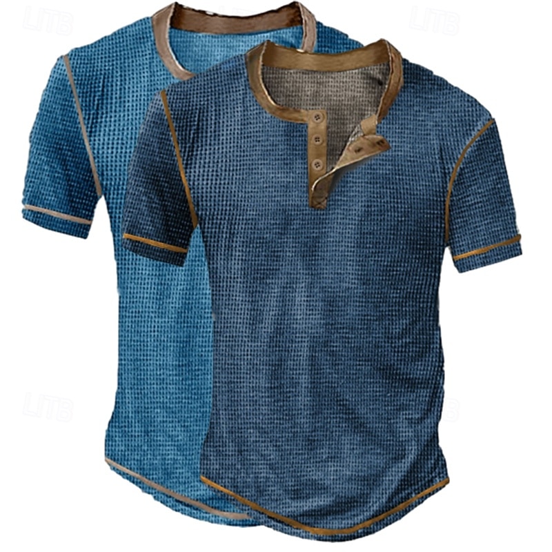 Per uomo Maglia Henley a nido d'ape Maglietta Manica Corta Tinta unita Moda Designer Casual Bottoni Confezione multipla Henley All'aperto Casuale Quotidiano Estate Brown + giallo Blu scuro / Blu del 2026 a $30.99 –P6