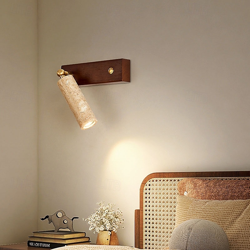 Applique murale LED rotative, lampe de chevet, lampe de lecture murale nordique en pierre naturelle, éclairage mural avec interrupteur, luminaire rustique en bois pour salon, restaurant, loft, cuisine de 2025 ? $157.99 –P4