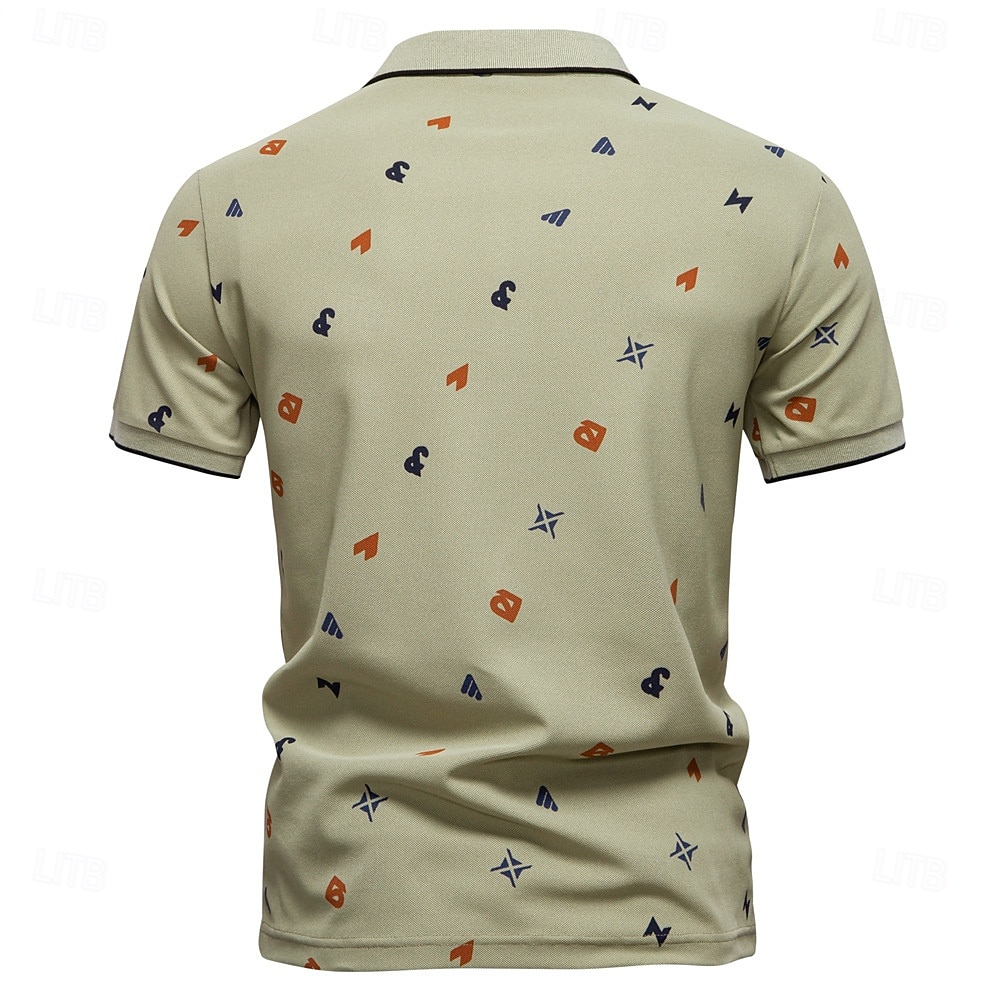 Male Abstract Short Sleeve Polo Collar Modern Sports & Outdoor Casual Athleisure Summer White Green Khaki 2026 - $24.99 –P3