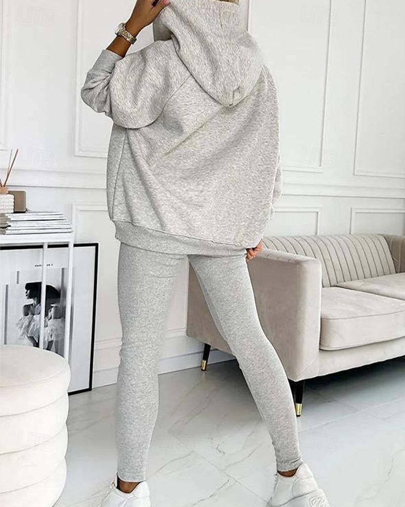 Women's Tracksuit Leggings 3-Piece Zipper Pocket Solid Colored Clothing Suit Fall Dark Grey Dark Navy Workout Athleisure Running Thermal Warm Windproof Long Sleeve Sport Activewear Stretchy Regular 2025 - $48.99 –P3