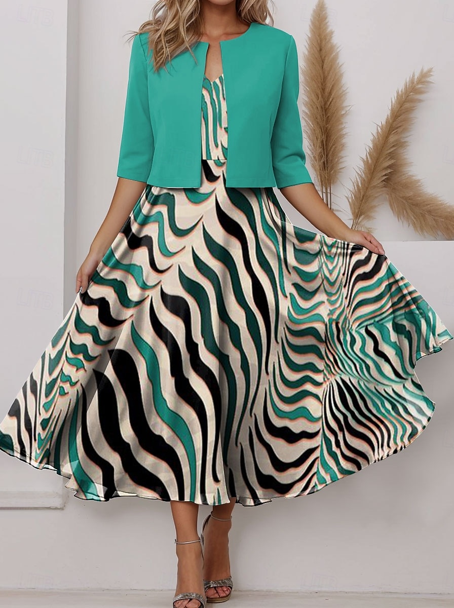 Damen Kleid-Set A Linie Kleid Sommerkleid Party Halbformelle Kleider Grafik Gestreift Druck Midikleid Halbarm V Ausschnitt Hochzeitsgast Täglich Rosa Purpur Orange Sommer Frühling Normale Passform 2025 - $36.99 –P3