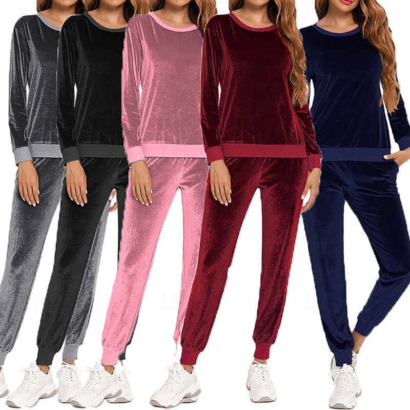 Damskie Dres Spodnie dresowe Bluza z kapturem Kieszeń Solidne kolory Zestawy odzież Jesień Czarny Różowy Welur Siłownia Trening Sportowy Odporność na wiatr Długi rękaw Sport Odzież sportowa Średnio 2026 - $35.99 –P1