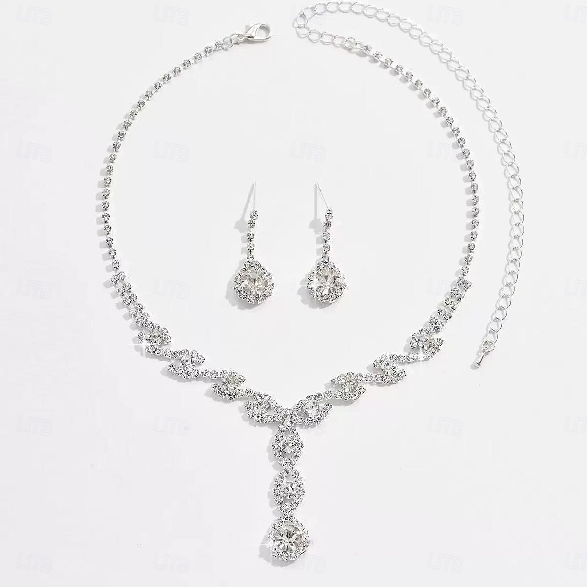 Set di gioielli da sposa, 1 set di orecchini con zirconi e strass, collana e braccialetti, elegante e raffinato, set di gioielli da donna per matrimonio, lavoro, occasioni speciali del 2025 a $28.99 –P6